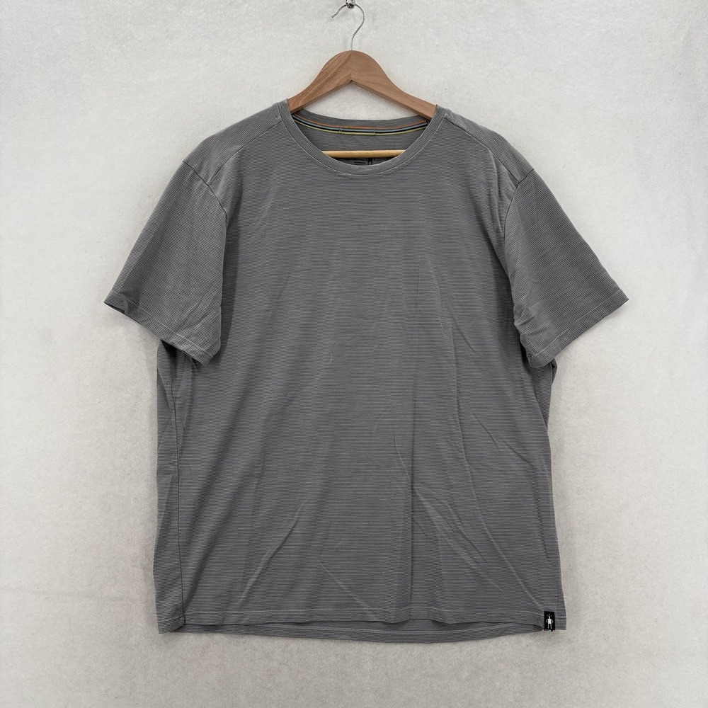 Smartwool Shirt Mens Large Gray Stripe Short Sleeve Wool Blend Tee Performance